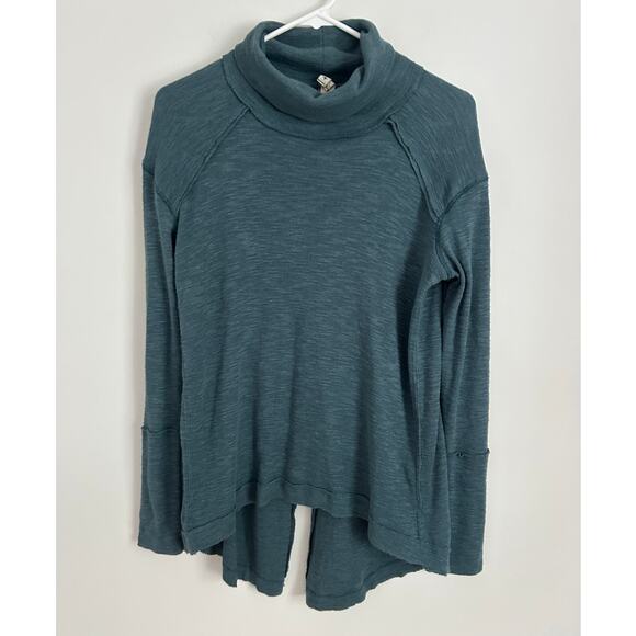 Free People Split Back Turtleneck Top - Blue Small - Picture 3 of 12